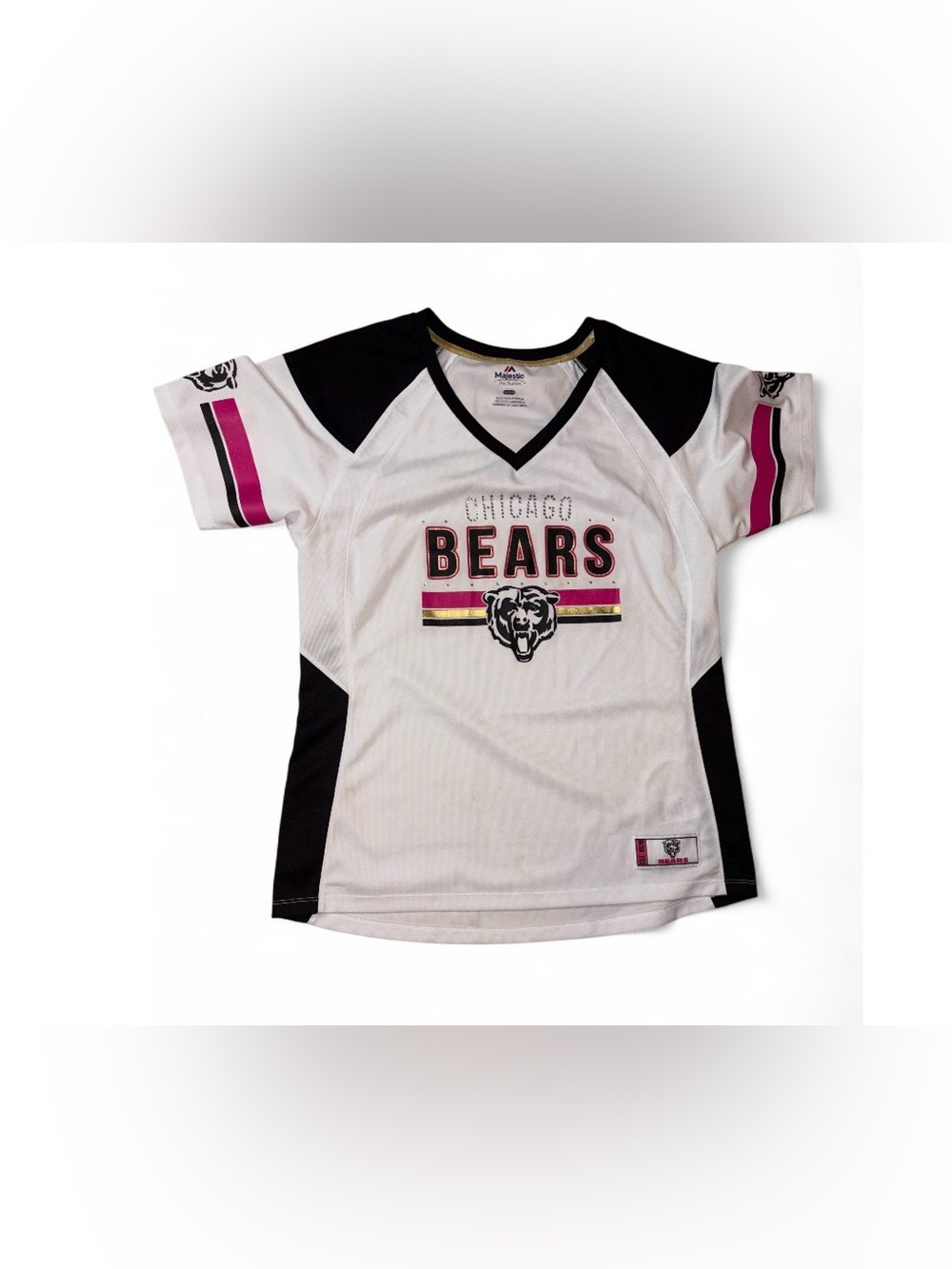 Majestic White, Pink & Black Chicago Bears Women's Jersey Top
